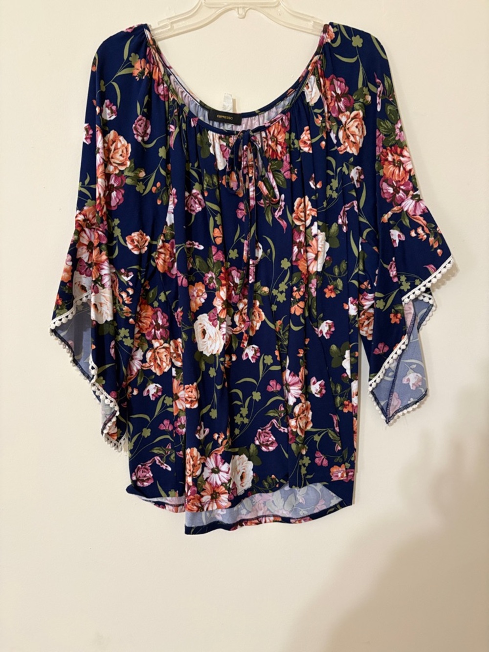 Navy Floral Peasant Tie-Front Tunic